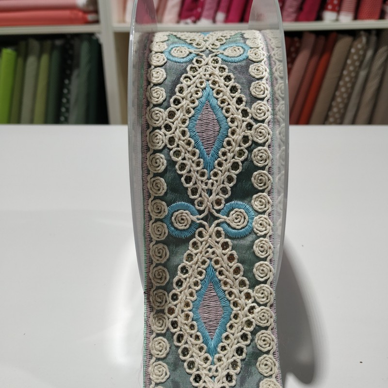 Galão Bordado com Lantejoulas 57mm
