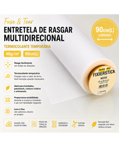 Fuse & Tear - Entretela de Rasgar Multidirecional - Termocolante Temporária 48gr/m2 90cm(L)