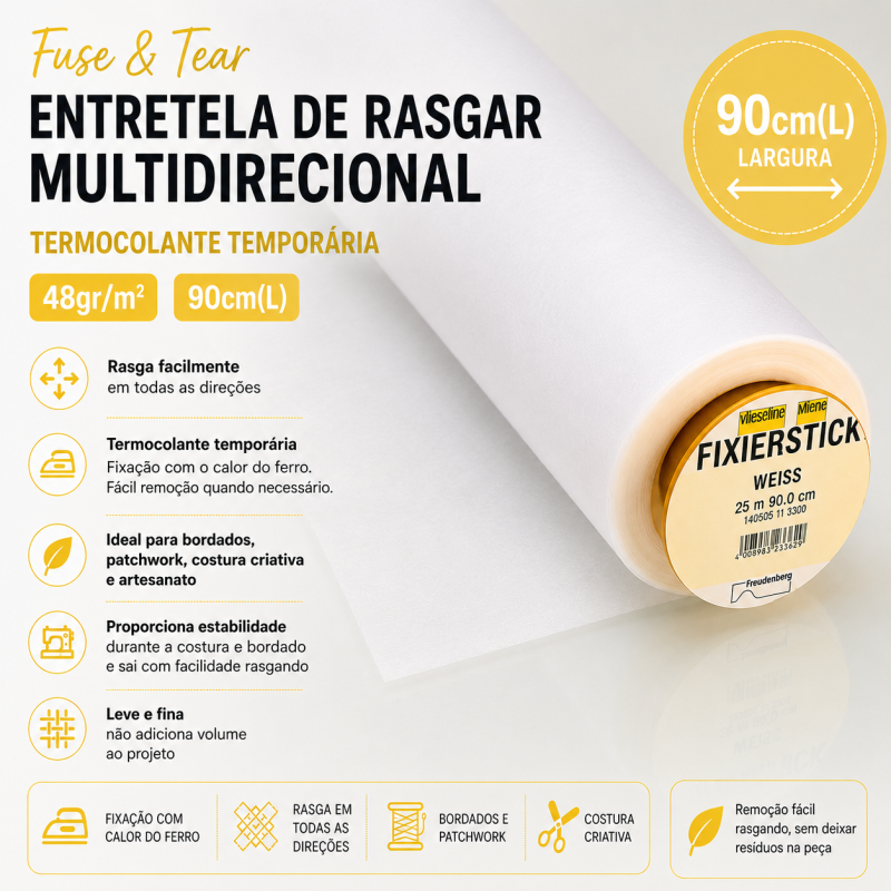 Fuse & Tear - Entretela de Rasgar Multidirecional - Termocolante Temporária 48gr/m2 90cm(L)