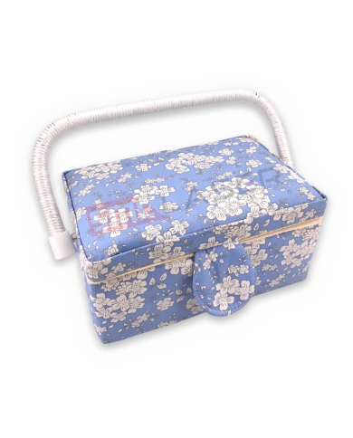 Caixa de Costura Retangular floral azul 19x13x10cm