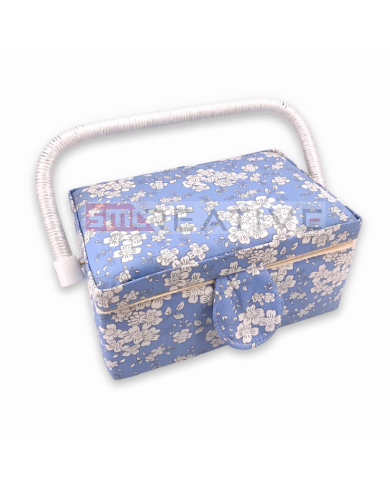Caixa de Costura Retangular floral azul 19x13x10cm