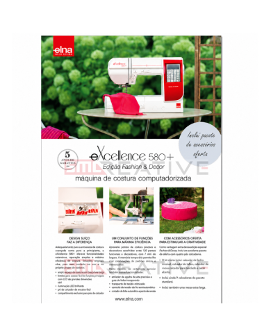 Máquina de Costura Doméstica - ELNA eXcellence 580+ "Fashion & Decor"