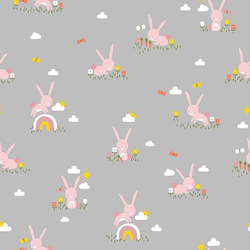 Tecido Cute Rabbit - Cinza 1.40M(L)
